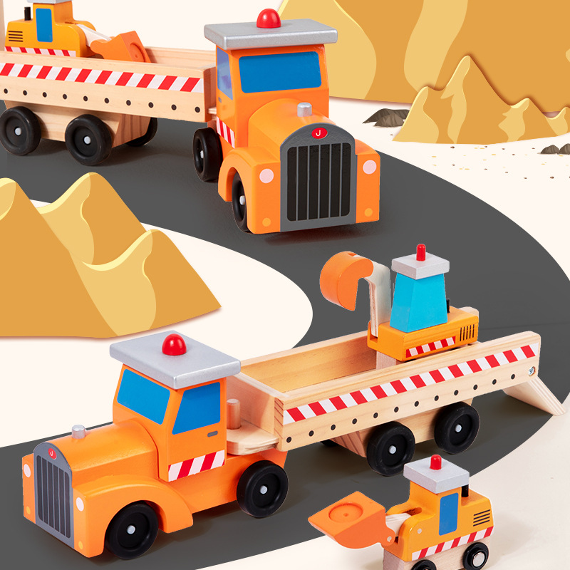 Transfronterizos ingeniería de madera modelo de transporte conjunto infantil madera simulación excavadora juguetes al por mayor
