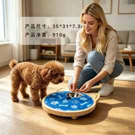 木质热销卡通猫耳圆盘可旋转狗狗猫咪喂食器可清洗锉甲宠物喂食器