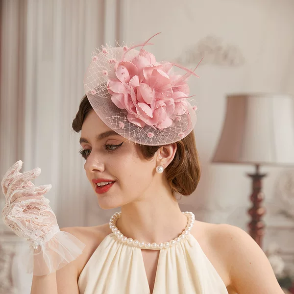 Retro Bridal Headdress Mesh Head Flower Feather Hair Accessories Dance Performance Small Hat Tea Party Amazon Headband