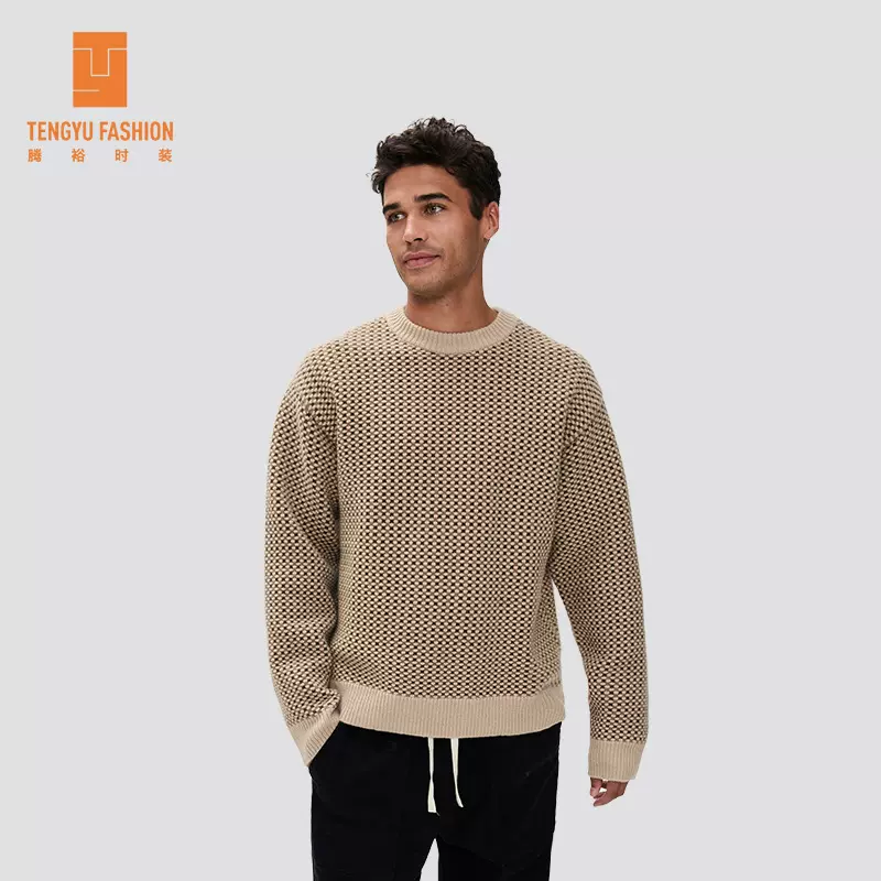 TENGYU大朗腾裕外贸毛衣工厂批量定制秋冬男士长袖圆领复古羊毛衫