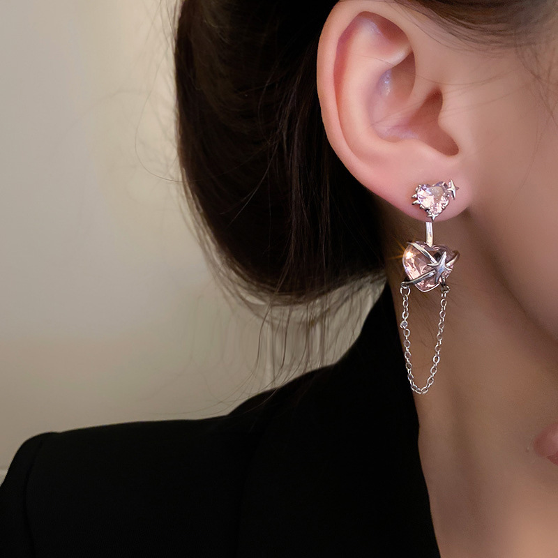 Sweet Heart Shape Bow Knot Copper Inlaid Zircon Earrings 1 Pair