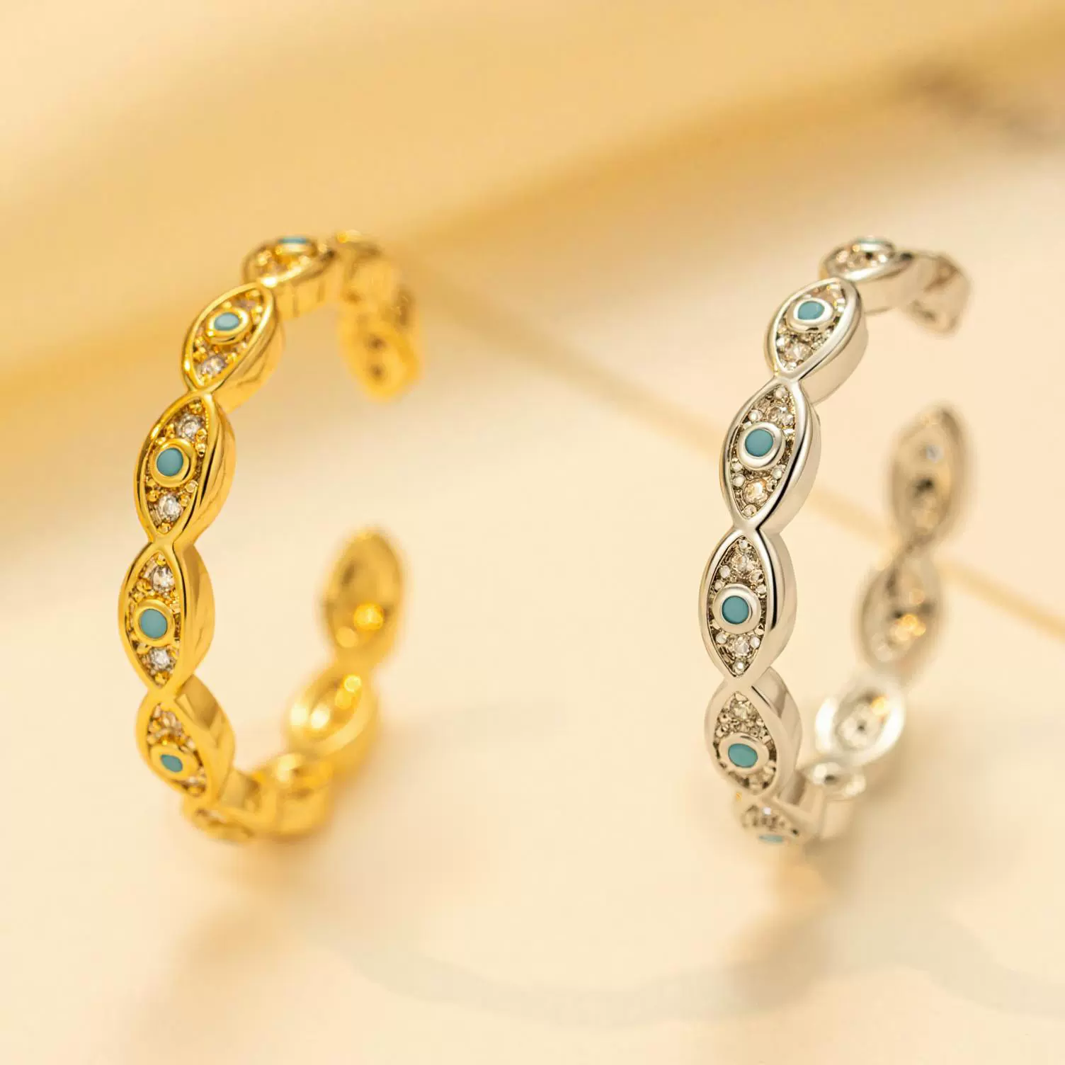 欧美外贸速卖通亚马逊ebay首饰 恶魔之眼蓝眼睛开口戒指 厂家直销