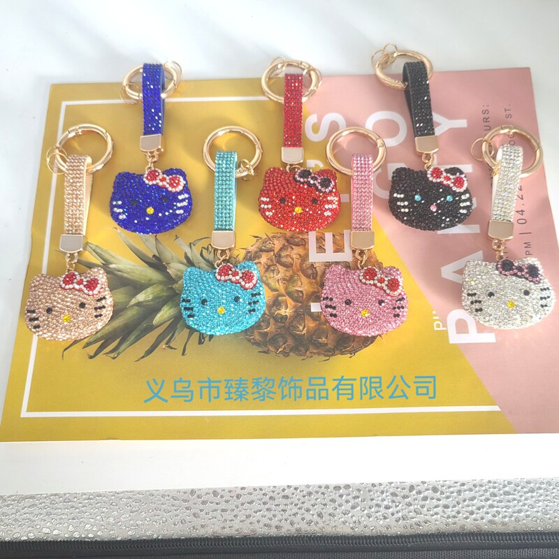 创意小猫满钻钥匙扣卡通玩偶公仔水晶珍珠链汽车挂件钥匙链韩版新|undefined