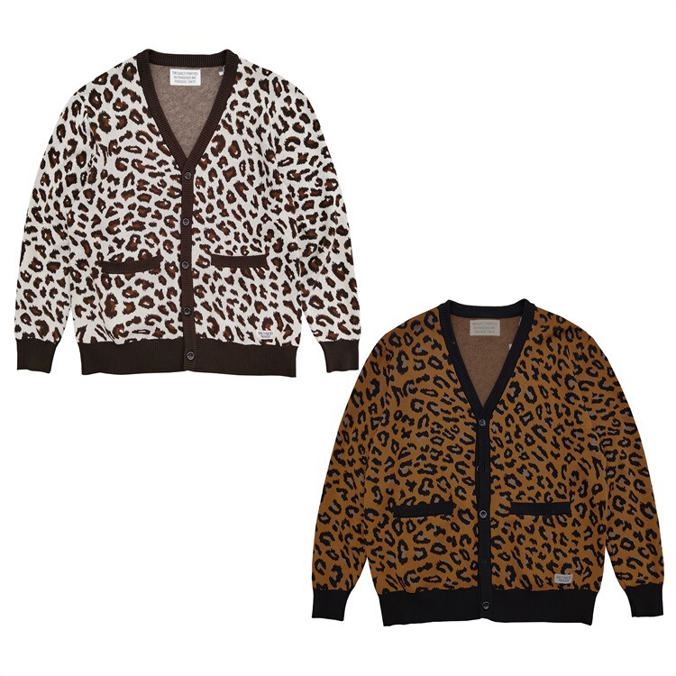 GUILTYPARTIES TIGER LEOPARD classic LEOPARD print pure cotton yarn V-neck loose knitted cardigan for men