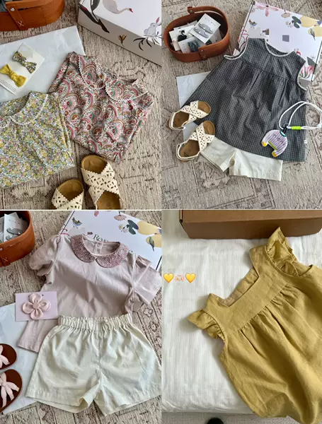 Goose Family 2026 Spring/Summer New Children's Floral Dress Plaid Top Cotton Linen Shorts Set