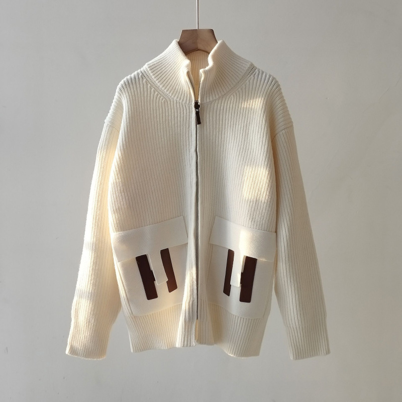 Nanyou High-End Women's Clothing 25 Winter Women's Pocket H Letter Sweater Cardigan Coat High-End Wool Sweater