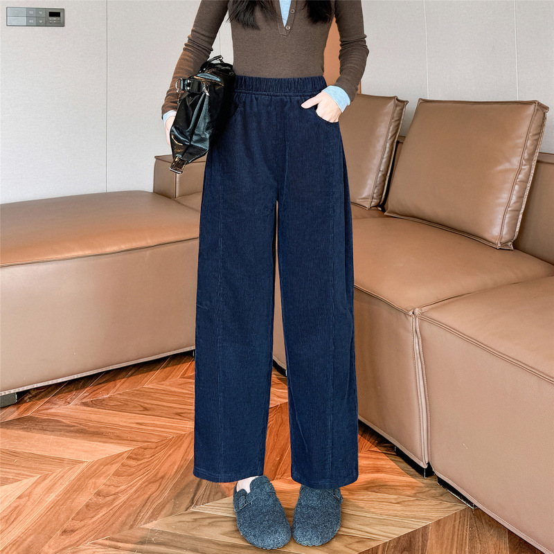 Corduroy cotton wide-leg pants, straight cut, women's new autumn and winter high-waisted slimming loose cropped casual pants, Tencel Lyocell