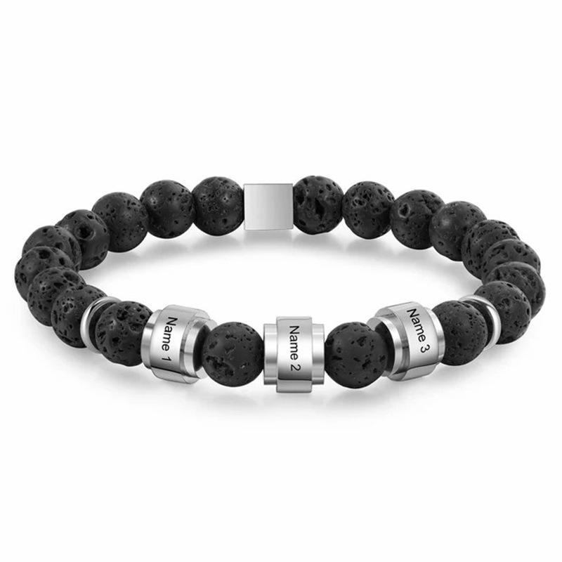 Aliexpress Hot Selling Stainless Steel Custom Bracelet 8mm Volcanic Stone Beaded Name Bracelet Customized Men's Hand Accessories