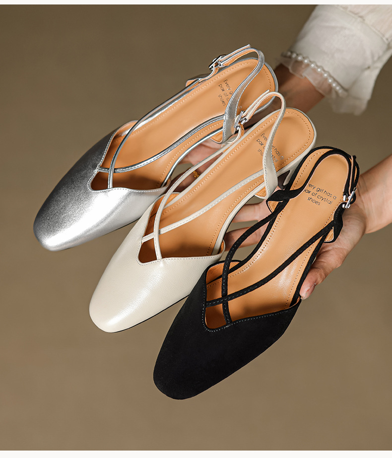 Sandal cao gót nữ mũi kín quai chéo buộc dây phong cách Hàn Quốc — đen chi tiết 3