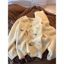 甜美少女可爱腊肠狗半边绒睡衣女秋冬款加厚保暖针织家居服两件套