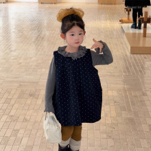 2025秋季新品  韩版童装 女童波点呢子连衣裙 宝宝薄呢圆点裙子