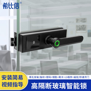 Glass door fingerprint lock office high compartment glass door special password single and double Open handle lock smart frameless