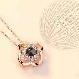 锁骨链S925四片叶草项链女吊坠100种语言记忆我爱你支持图片定 制