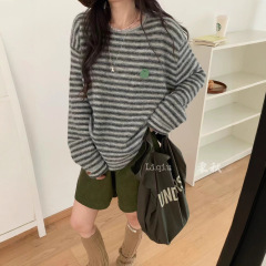 慵懒条纹松弛感宽松套头毛衣女2025秋冬新款百搭小众长袖针织上衣