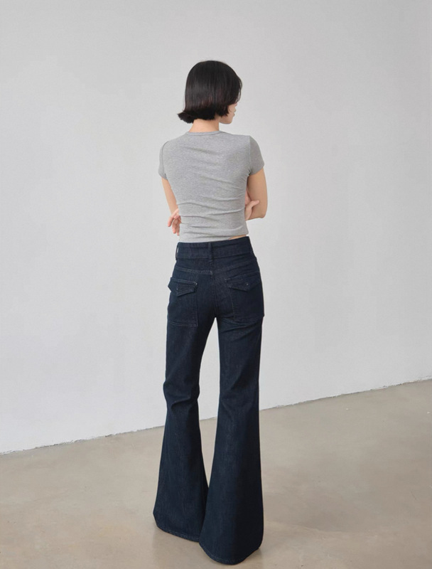 梵思羽复古高腰微喇叭牛仔裤女2025夏季薄款显瘦修身垂感阔腿长裤|undefined