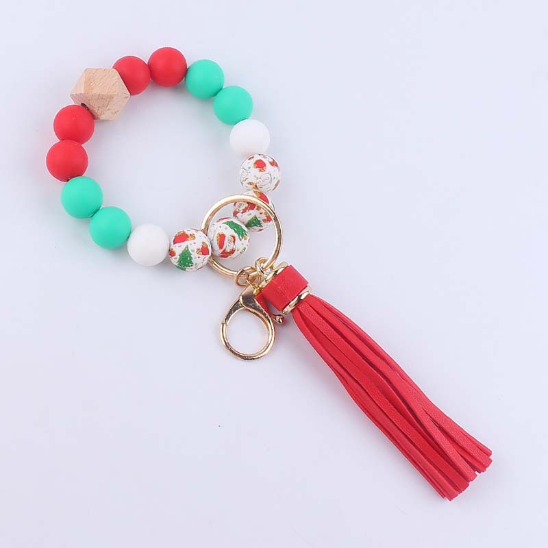Nueva pulsera de silicona llavero creativo DIY Navidad cuentas de silicona borla colgante llavero colgante