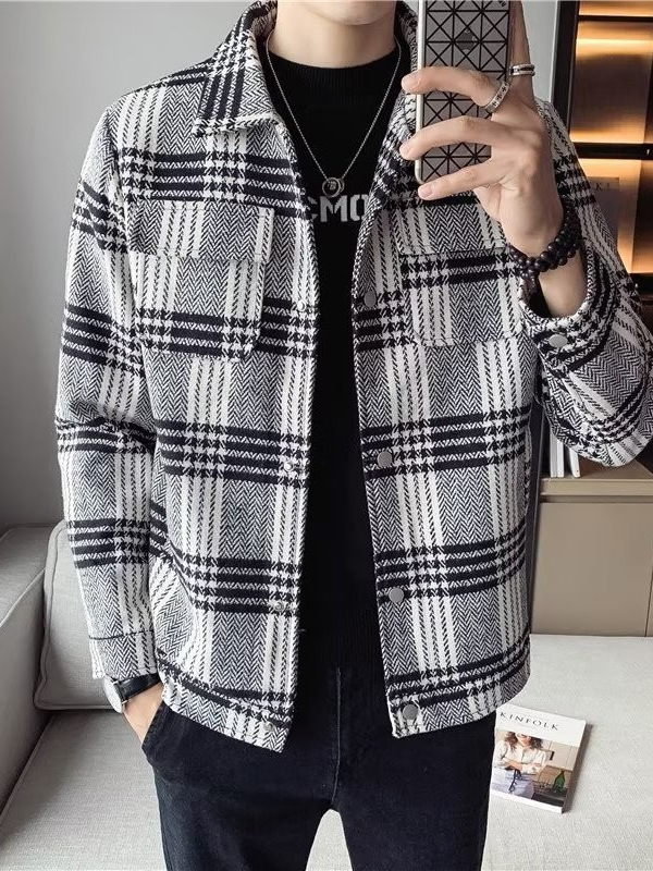 Abrigo de lana corto engrosado con algodón para hombres jóvenes otoño e invierno chaqueta de solapa delgada para hombres chaqueta de lana para hombres