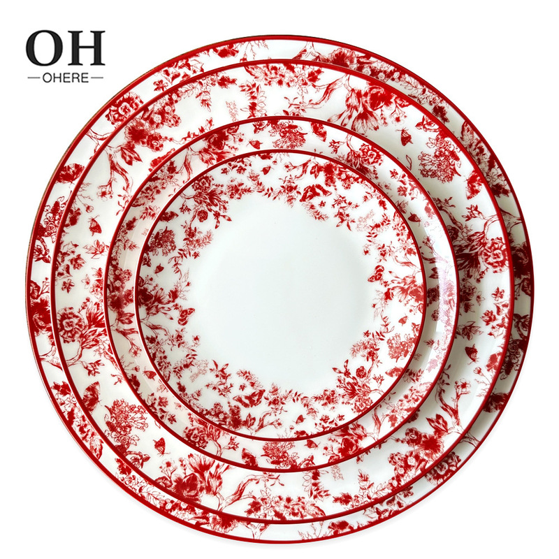 2026 Burgundy Ruyi Printed Ceramic Tableware Plate Eternal Story Elegant and Charming Red Series Dinner Plate Celebration 2026 Burgundy Ruyi Printed Ceramic Tableware Plate Eternal Story Elegant and Charming Red Series Dinner Plate Celebration