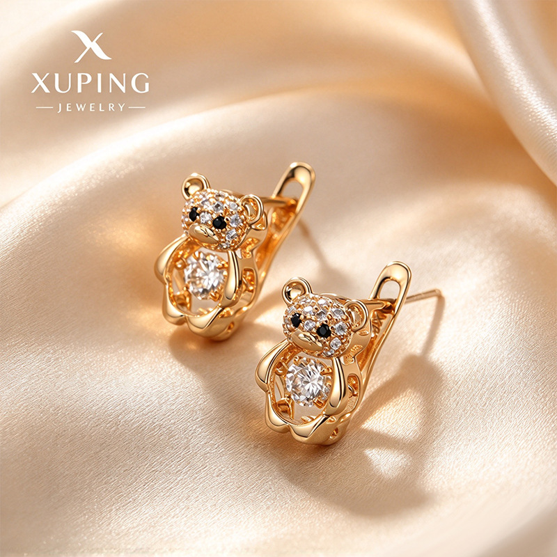 Pendientes de Aro con Zirconia de Aleación de Cobre Bañado en Oro de 18K
