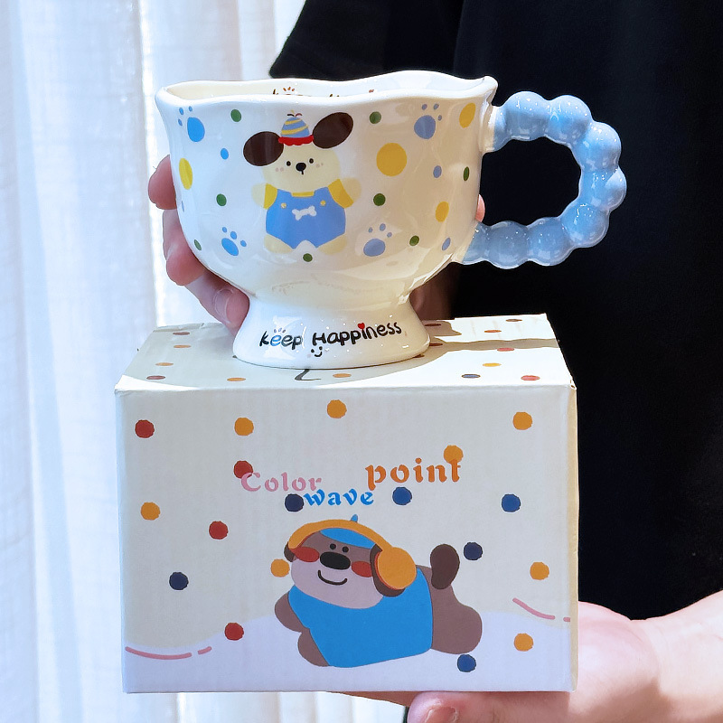 見栄えの良い子犬とウサギのマグカップ、カップルのセラミックドリンクカップ、女の子の誕生日プレゼント、オフィスコーヒーカップ|undefined