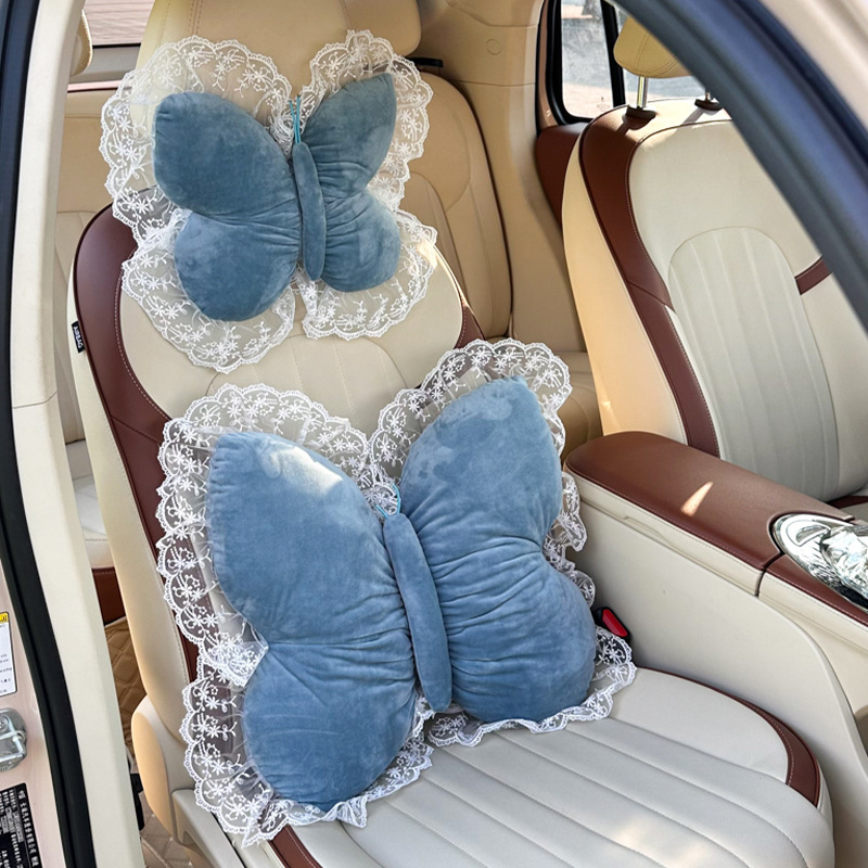 2026 New Car Accessories Plush Butterfly Headrest and Lumbar Support Pink Headrest and Lumbar Support