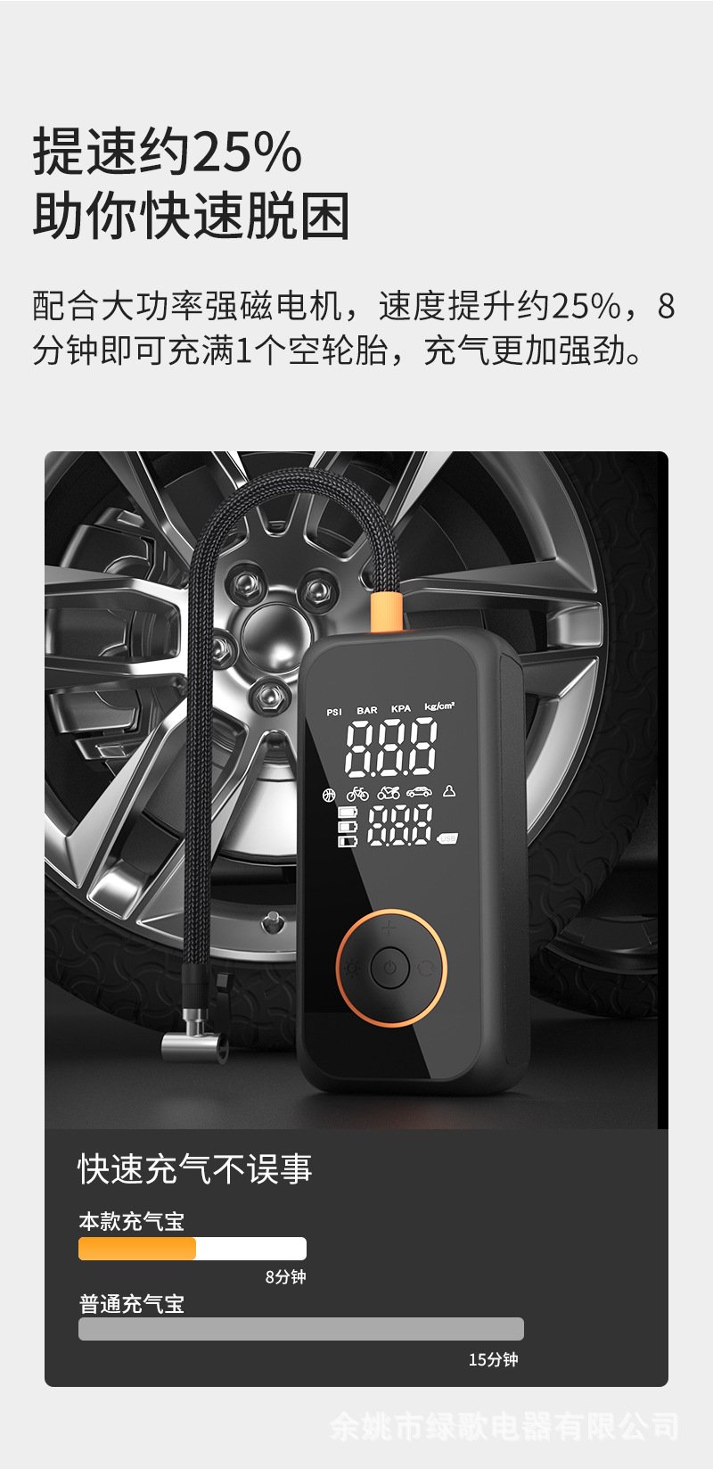 Dual Screen Digital Display Portable Car Tire Inflator Wireless Charging