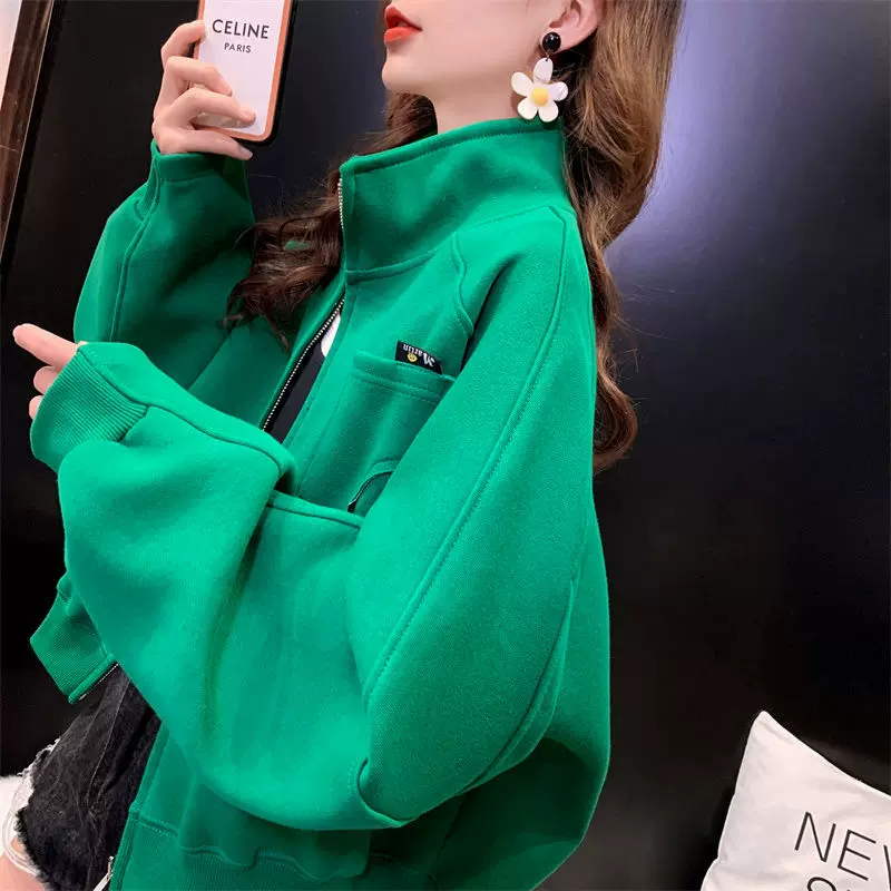 2024春秋冬新款洋气立领卫衣棒球服大码设计感上衣女士短外套