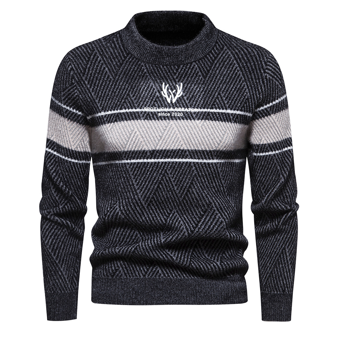 Men's Knitwear Round Neck Casual Pullover Colour Block Sweater_voghion.com