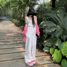 日系甜美牛仔碎花背带裤女秋冬新款减龄可爱宽松休闲阔腿连体长裤