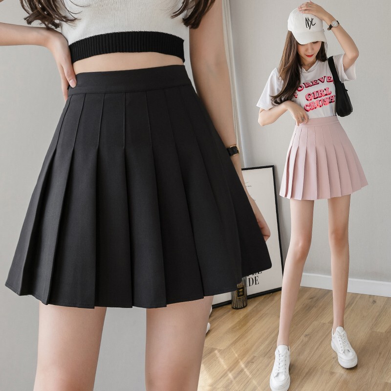 四季ショートスカート女性プリーツスカート JK 制服スカートファッションスカート (延長 + 安全パンツ + ジッパー + ボタン)|undefined