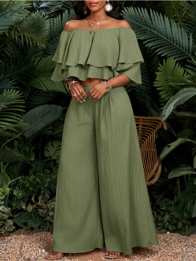 Elegantes Schulterfreies Hosenanzug Set Für Damen Einfarbig_voghion.com