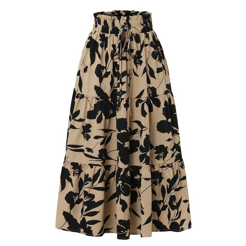 2025 Women's Fashion European and American Style Amazon Printed Pleated A-Line Skirt High-Waisted Slimming Skirt with a Luxurious Feel—Women's Skirt