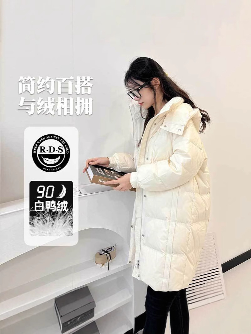 90 blanco de invierno nuevo chaqueta de plumón para mujeres grueso largo estilo coreano chaqueta de alta calidad con sombrero