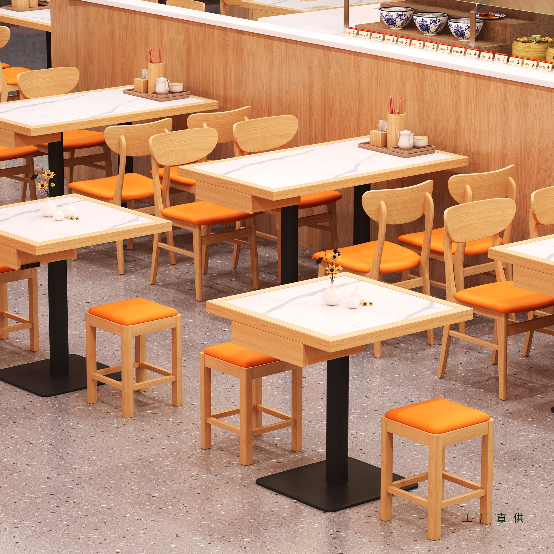 商用快餐店桌椅组合饭店食堂餐厅卡座沙发麻辣烫面馆烧烤店餐桌椅