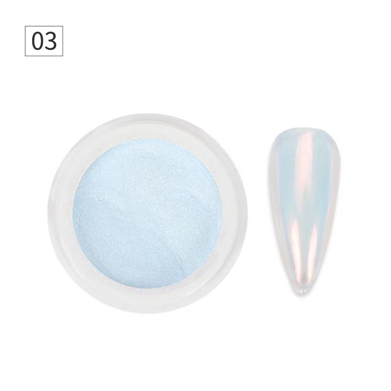 Nuevo polvo nacarado Aurora desnudo transfronterizo para manicura en línea celebridad hielo piel en polvo de alta luz hielo transparente blanco brillo en polvo