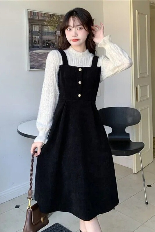 大码女胖mm2025春秋新款甜美遮肉显瘦大码长袖假两件连衣裙|undefined