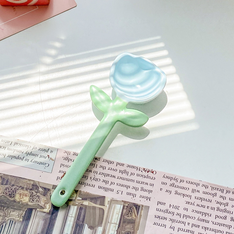 Cute Tulip Ceramic Soup Spoon For Dessert And Coffee_voghion.com