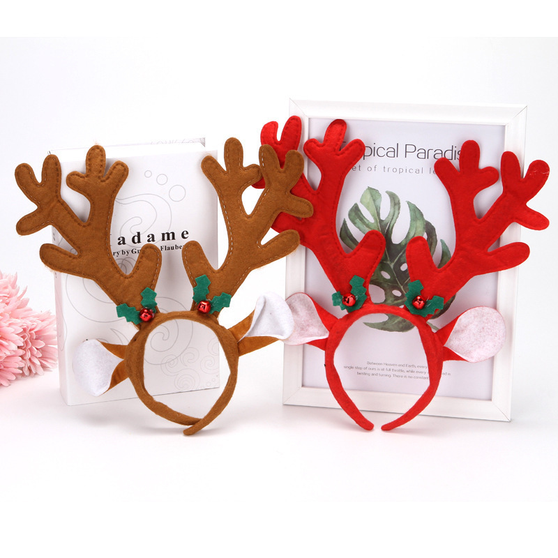 クリスマスの多角的な茶色の耳の鹿の角の赤い鈴は鹿の角の頭を厚くしてクリスマスの鹿の角のカチューシャの現物を飾ります。|undefined
