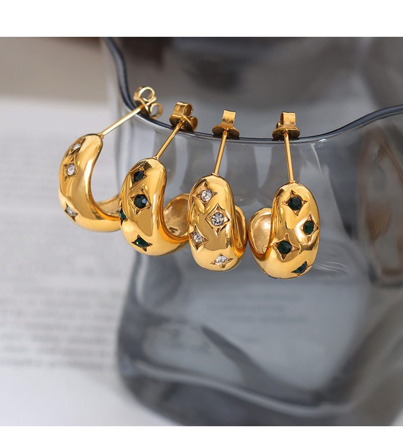 Fashion C Shape Plating Metal Titanium Steel Zircon Earrings display picture 1