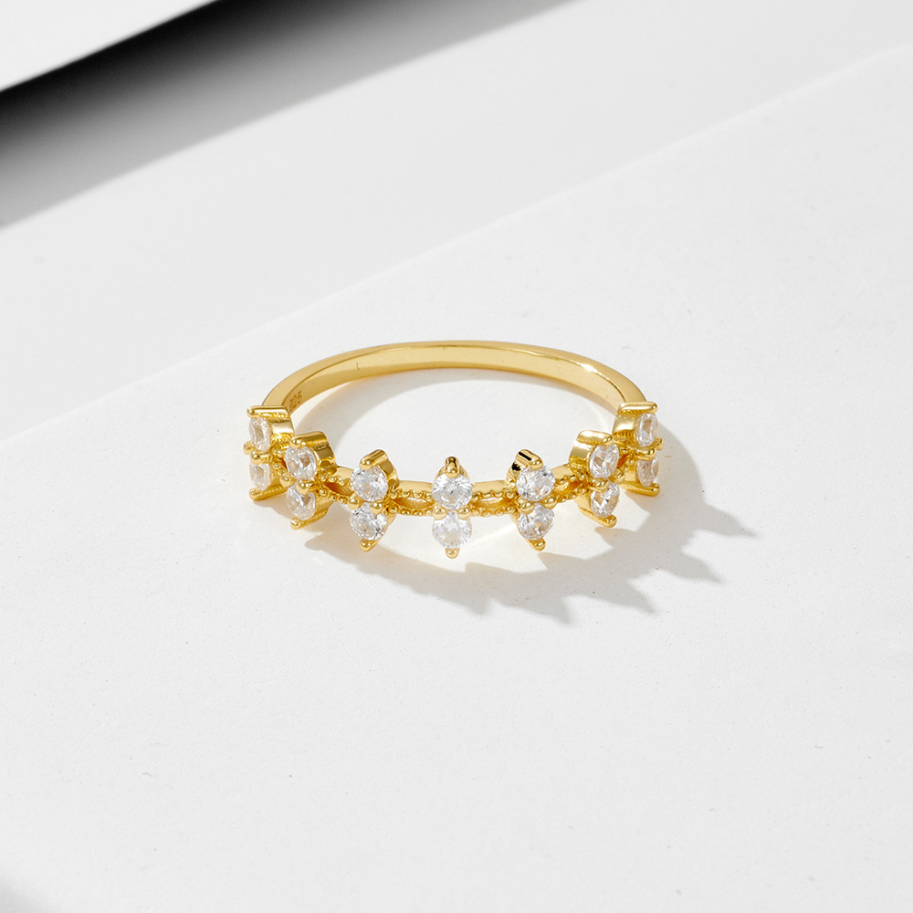 Anillo de circón chapado en oro de plata esterlina s925 hembra europea y americana transfronteriza nuevo diseño de nicho de lujo ligero de alto grado anillo ins