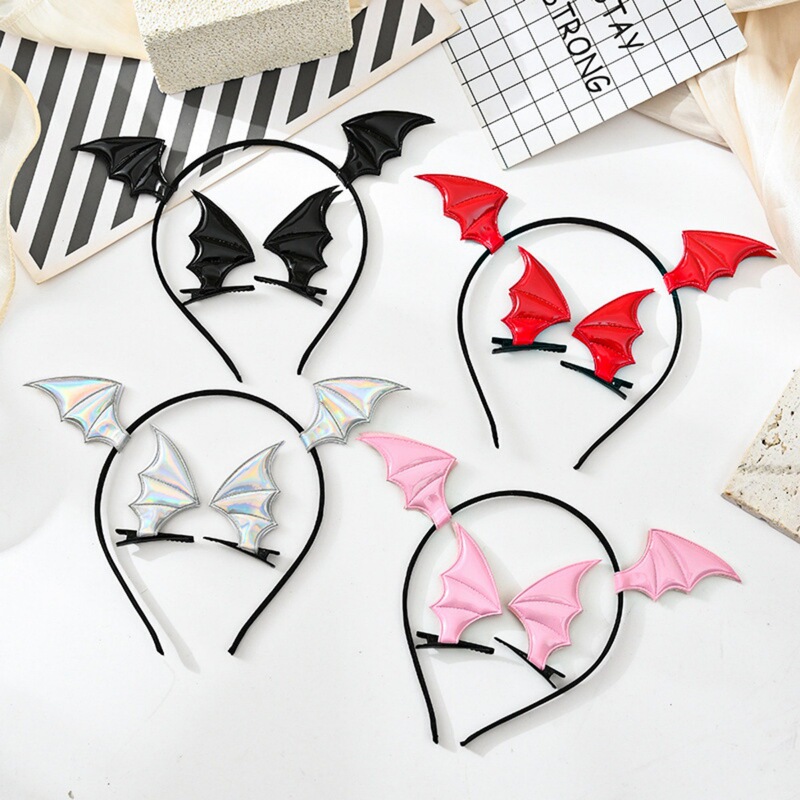 Halloween Headdress Bat Hairpin Hair Hoop Set Little Devil Leather Accessories Festival Party Props Hair Accessories