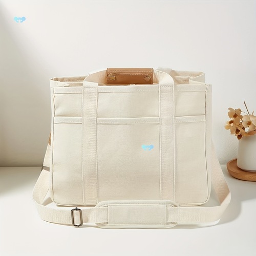 2PCS Canvas Tote Bag with Multi pocket Messenger Bag for Ladies