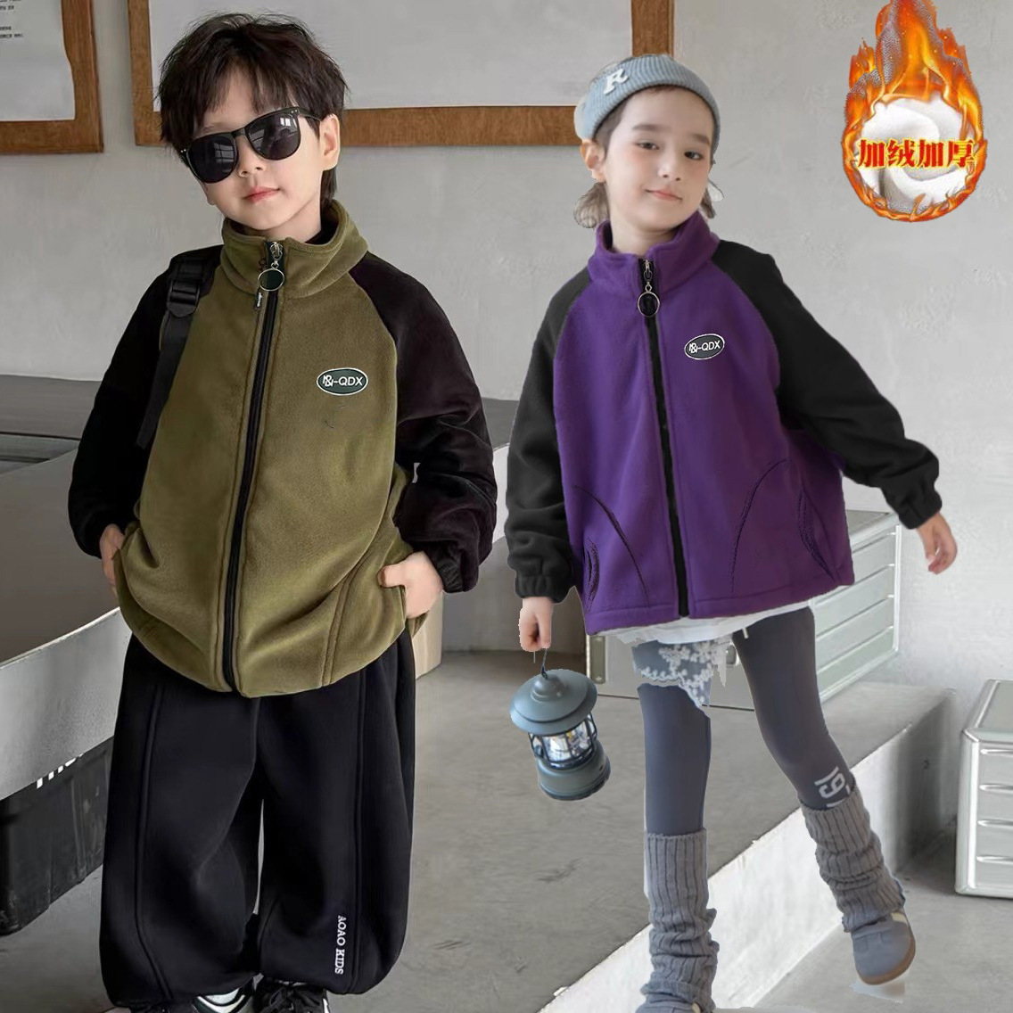 Niños con chaqueta de lana gruesa otoño y invierno, hombres y mujeres con ropa de algodón de invierno coreana, camisa con cremallera