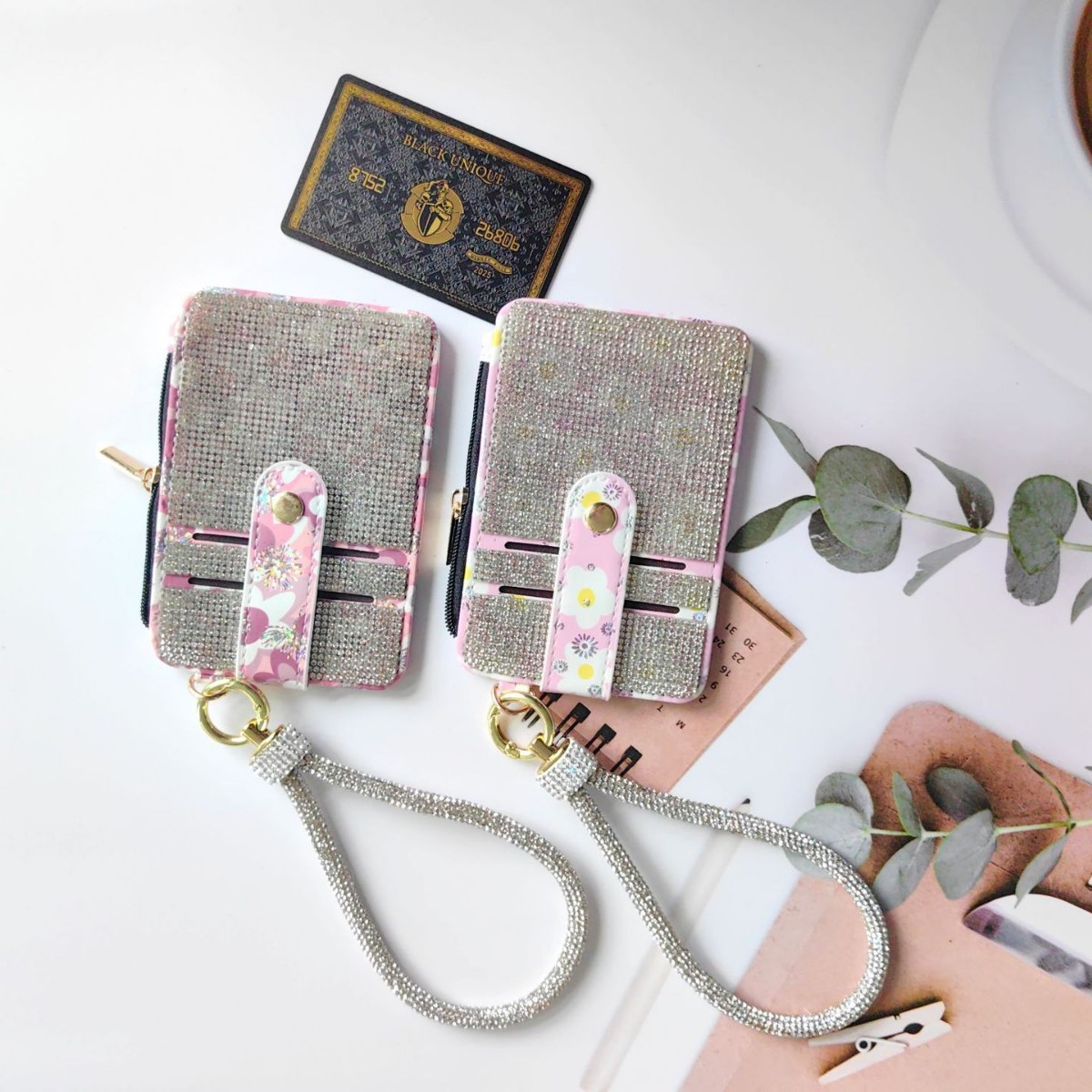 Cross-Border New Style Id and Coin Zipper Bag, Light Luxury Shiny Rhinestone Card Holder, Card Case, Women's Wallet