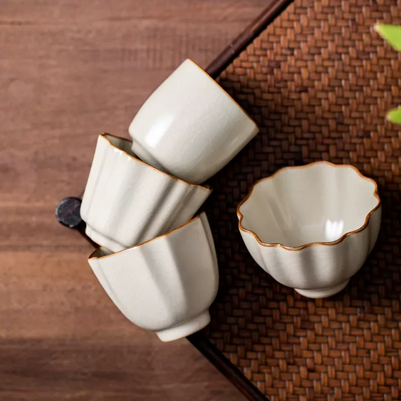 米黄汝窑主人杯开片可养品茗杯个人专用喝茶杯礼盒装商务礼品定制