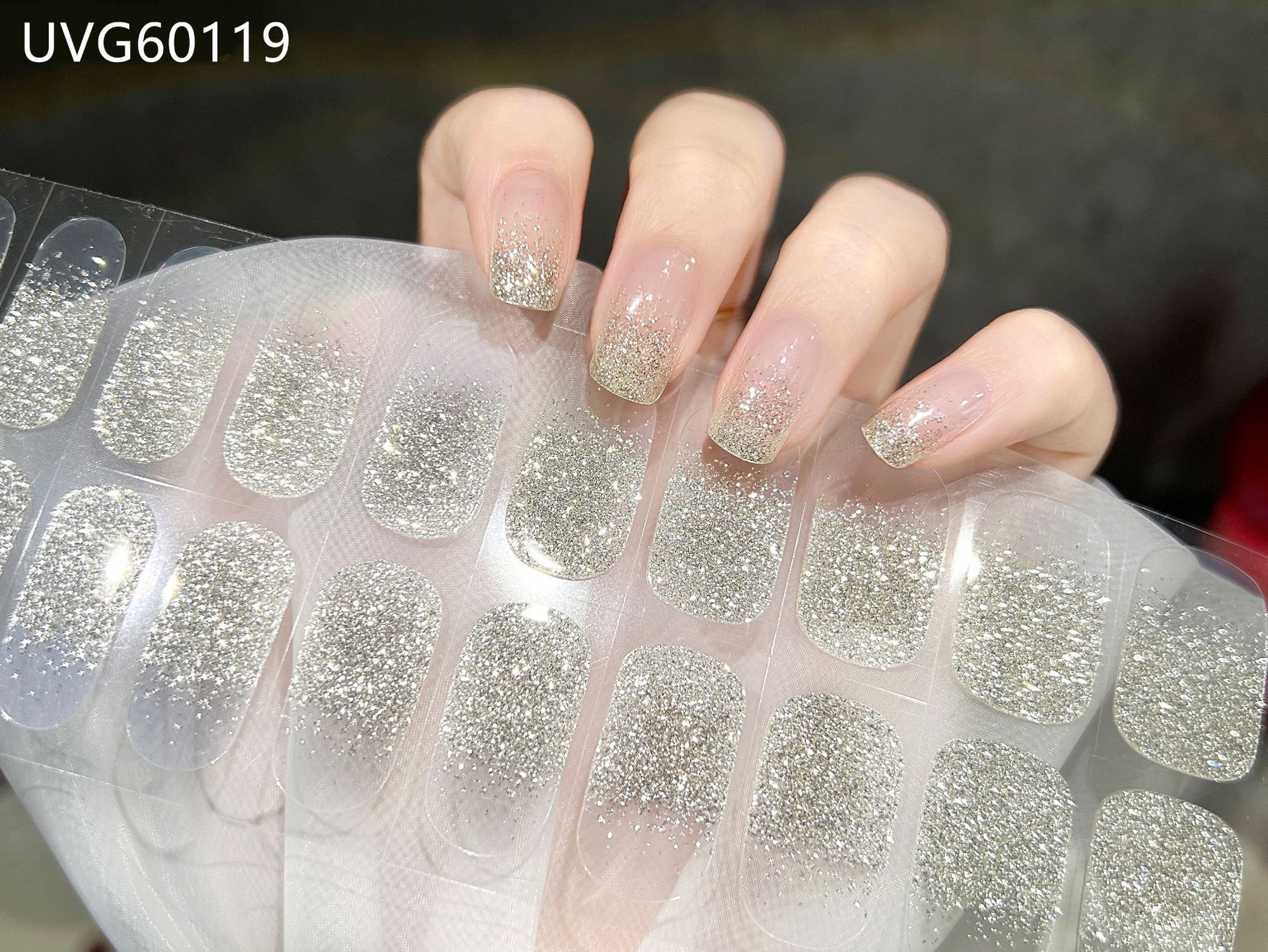 Pegatinas de uñas de gel UV transparentes efecto hielo, semicuradas, con lámina dorada, fototerapia, efecto película de aceite
