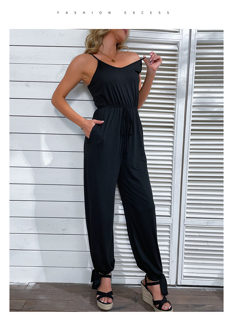 Sling low-cut backless Hollow wide-leg solid color Jumpsuits NSDMB127458