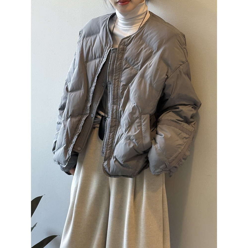 言双 新国标90白鸭绒羽绒服女 冬季复古保暖长袖宽松外套82653