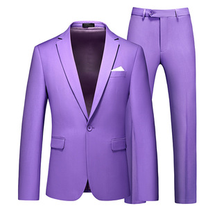 Cross-border foreign trade new men's plus size suit two-piece one-button solid color hollow 19-color solid color suit suit