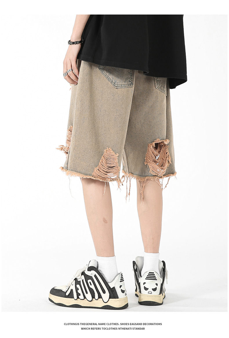 Jeans im amerikanischen Stil für Herren, 2024, Sommer, trendige Marke, Distressed-Denim-Shorts, Jugend, High Street, lockere, lässige Caprihosen_voghion.com